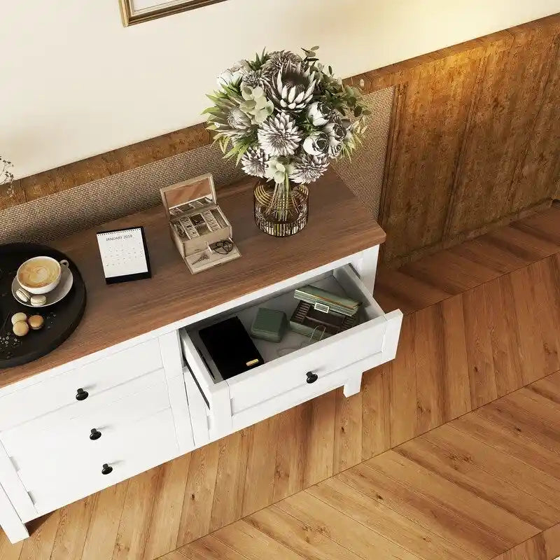 Commode à 6 tiroirs – Blanc / Gris antique, style ferme, pour 1 personne