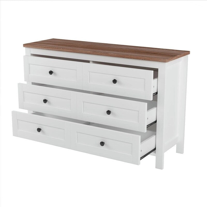 Commode à 6 tiroirs – Blanc / Gris antique, style ferme, pour 1 personne