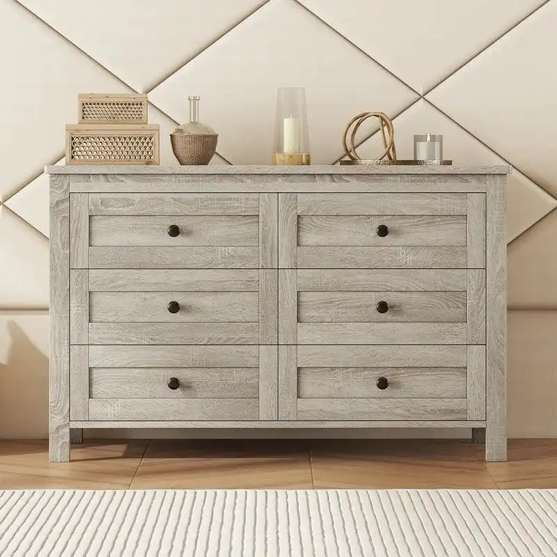 Commode à 6 tiroirs – Blanc / Gris antique, style ferme, pour 1 personne
