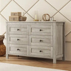 Commode à 6 tiroirs – Blanc / Gris antique, style ferme, pour 1 personne