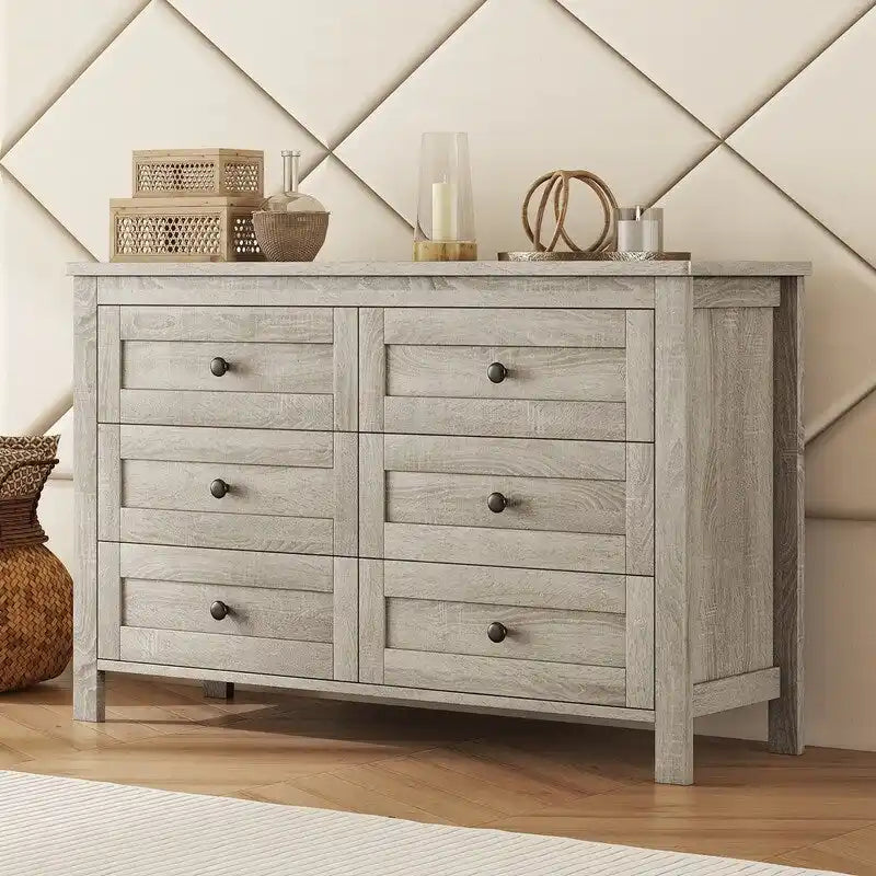 Commode à 6 tiroirs – Blanc / Gris antique, style ferme, pour 1 personne