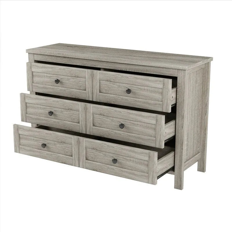 Commode à 6 tiroirs – Blanc / Gris antique, style ferme, pour 1 personne