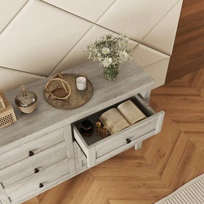 Commode à 6 tiroirs – Blanc / Gris antique, style ferme, pour 1 personne
