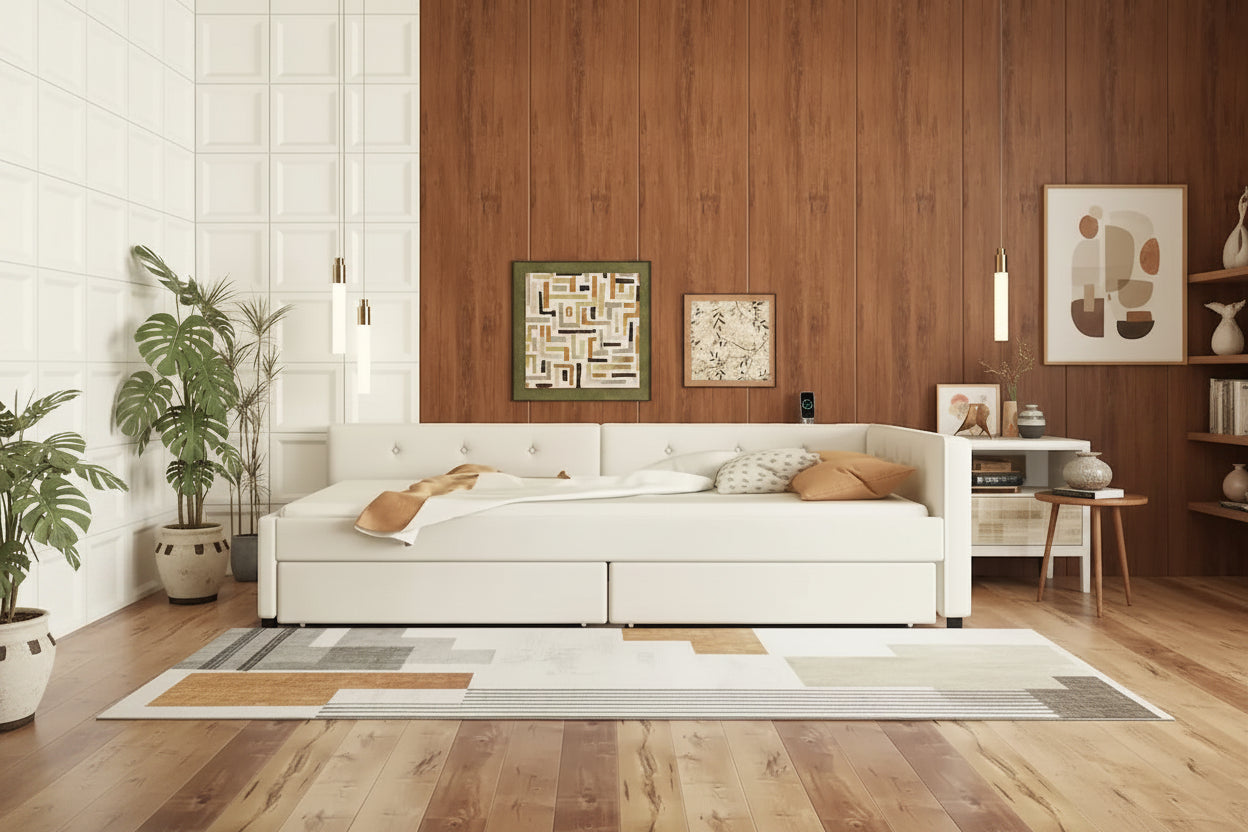 Full Size Upholstered Platform Bed with USB and 2 Drawers