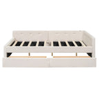 Lit plateforme rembourré pleine grandeur beige avec 2 tiroirs et ports USB