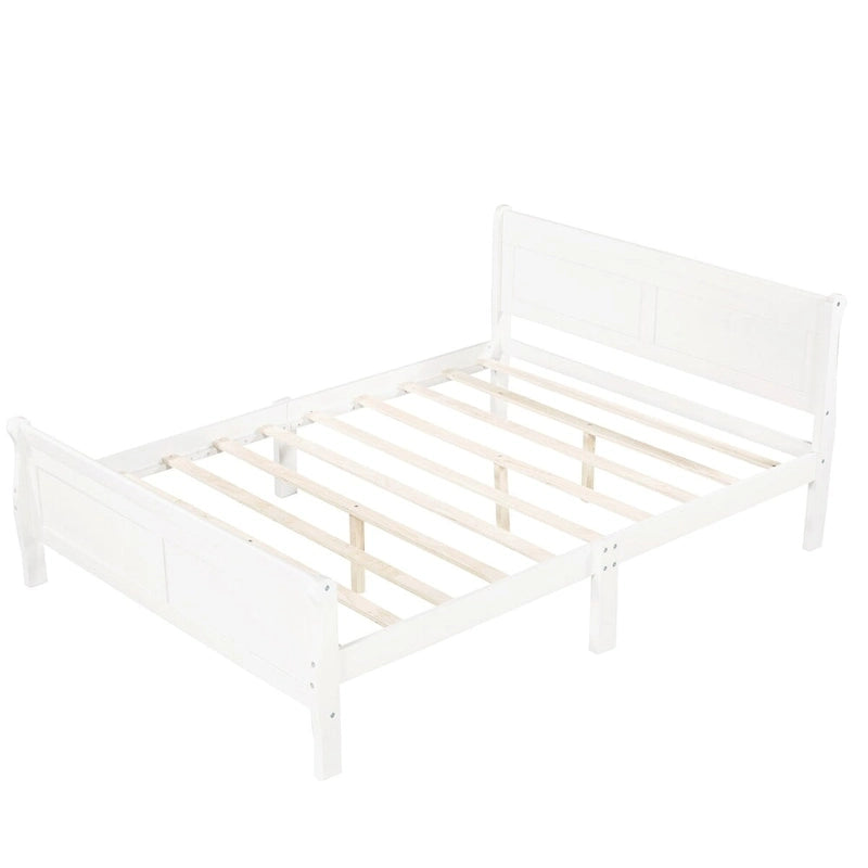 Cadre de lit traîneau Espresso / Blanc / Chêne avec pied de lit — Lit simple / double / grand, 1 à 2 personnes