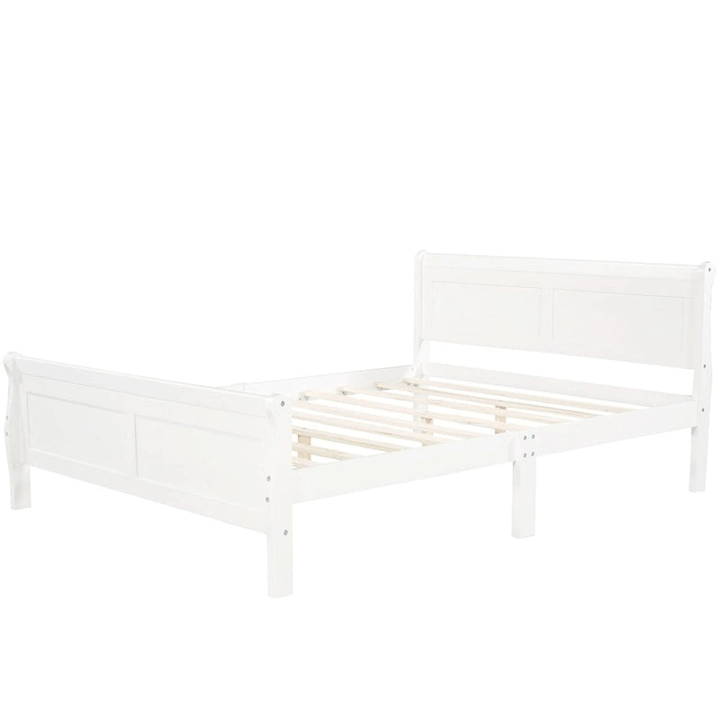 Cadre de lit traîneau Espresso / Blanc / Chêne avec pied de lit — Lit simple / double / grand, 1 à 2 personnes