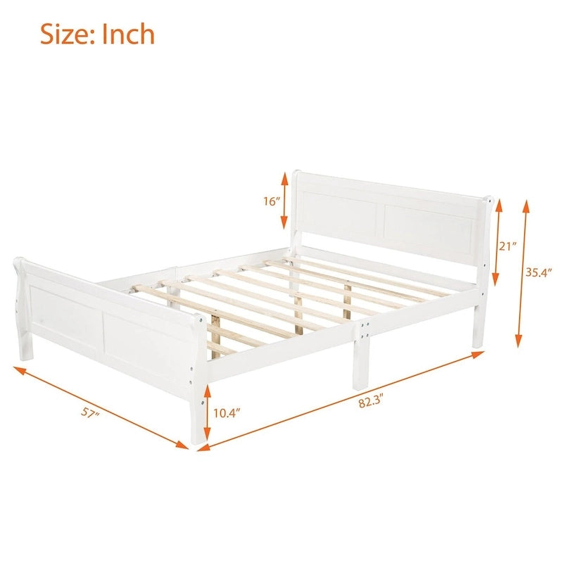 Cadre de lit traîneau Espresso / Blanc / Chêne avec pied de lit — Lit simple / double / grand, 1 à 2 personnes
