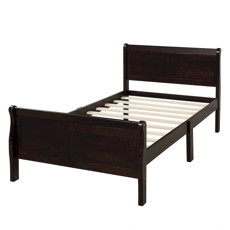 Cadre de lit traîneau Espresso / Blanc / Chêne avec pied de lit — Lit simple / double / grand, 1 à 2 personnes