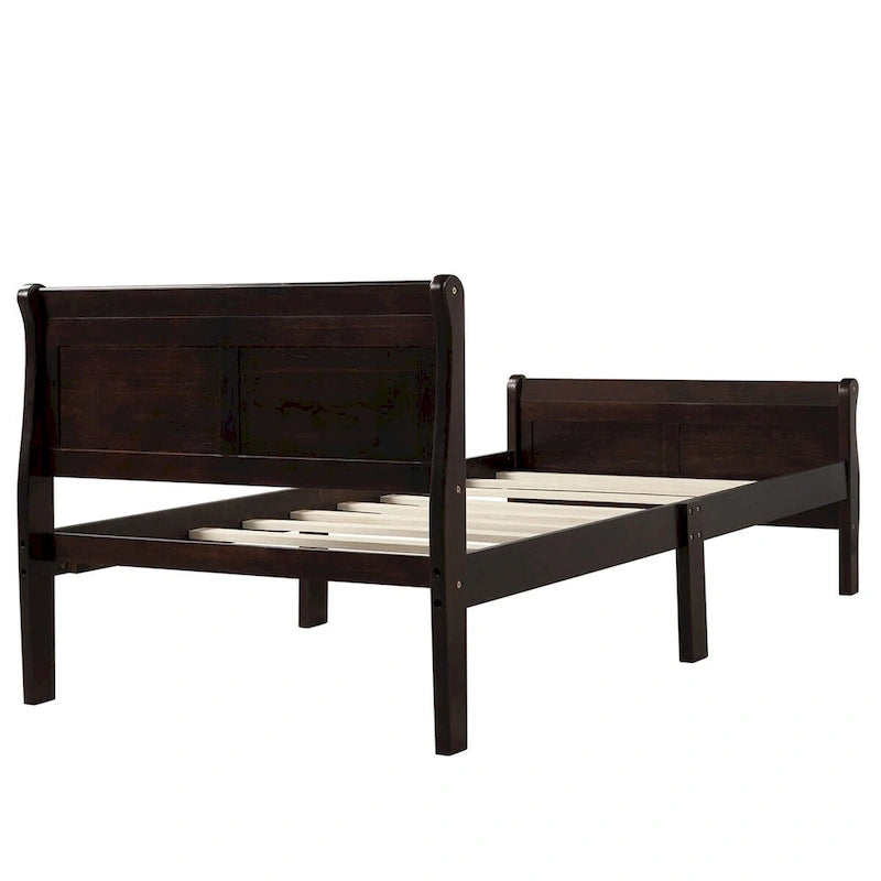 Cadre de lit traîneau Espresso / Blanc / Chêne avec pied de lit — Lit simple / double / grand, 1 à 2 personnes
