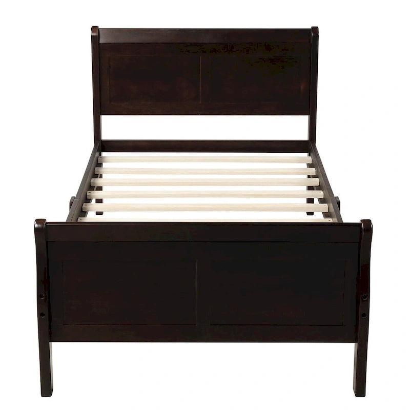 Cadre de lit traîneau Espresso / Blanc / Chêne avec pied de lit — Lit simple / double / grand, 1 à 2 personnes