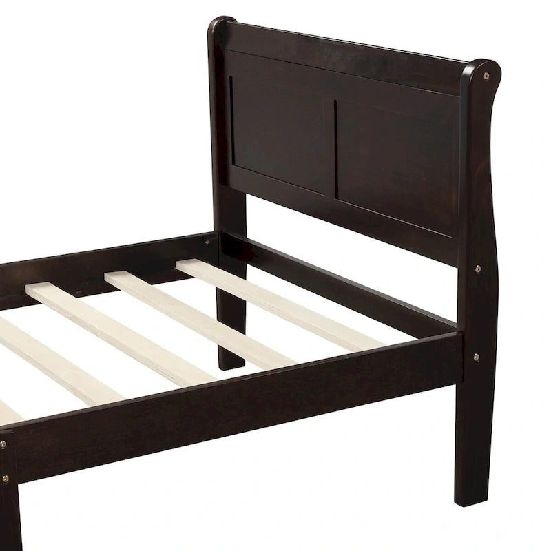 Cadre de lit traîneau Espresso / Blanc / Chêne avec pied de lit — Lit simple / double / grand, 1 à 2 personnes