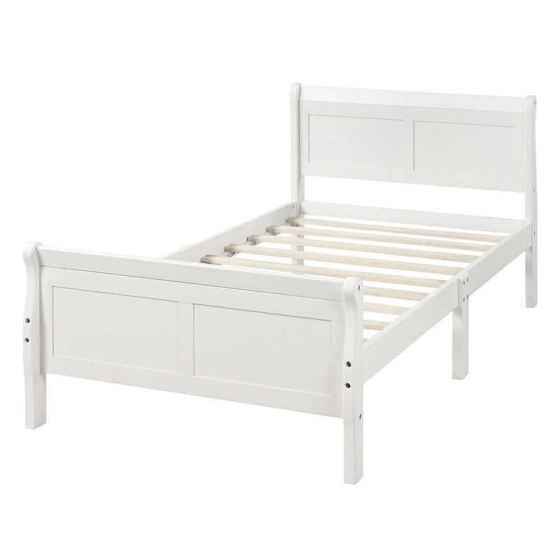 Cadre de lit traîneau Espresso / Blanc / Chêne avec pied de lit — Lit simple / double / grand, 1 à 2 personnes