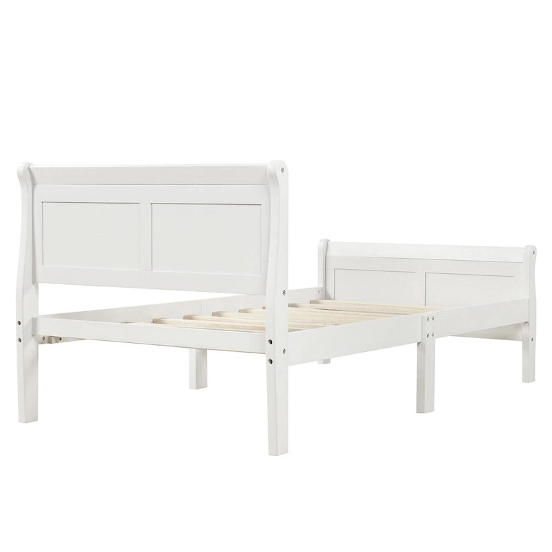 Cadre de lit traîneau Espresso / Blanc / Chêne avec pied de lit — Lit simple / double / grand, 1 à 2 personnes