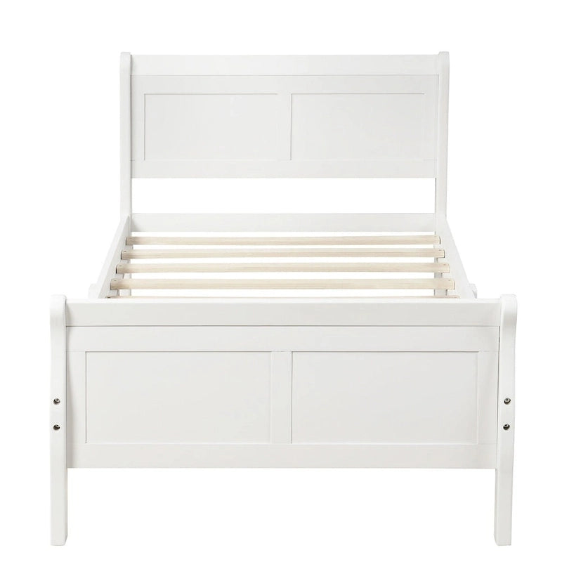 Cadre de lit traîneau Espresso / Blanc / Chêne avec pied de lit — Lit simple / double / grand, 1 à 2 personnes