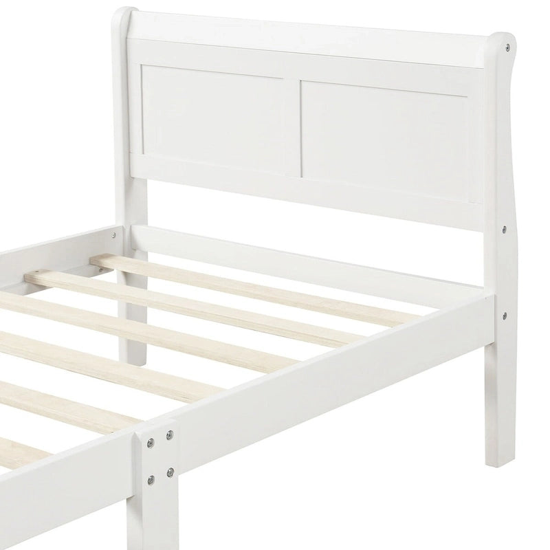 Cadre de lit traîneau Espresso / Blanc / Chêne avec pied de lit — Lit simple / double / grand, 1 à 2 personnes