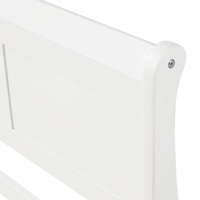 Cadre de lit traîneau Espresso / Blanc / Chêne avec pied de lit — Lit simple / double / grand, 1 à 2 personnes