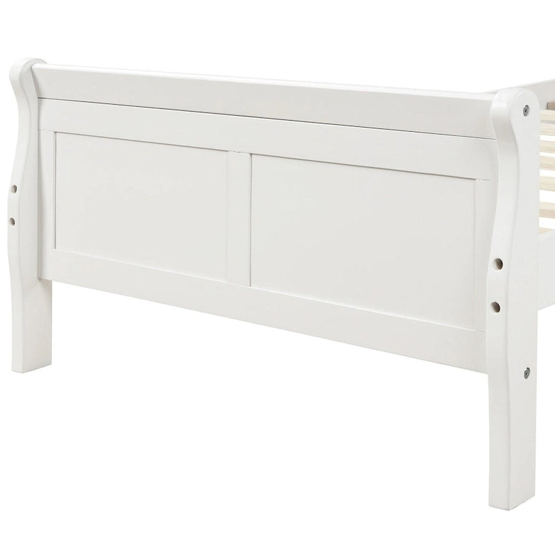 Cadre de lit traîneau Espresso / Blanc / Chêne avec pied de lit — Lit simple / double / grand, 1 à 2 personnes