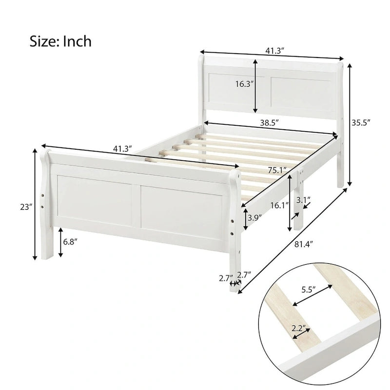 Cadre de lit traîneau Espresso / Blanc / Chêne avec pied de lit — Lit simple / double / grand, 1 à 2 personnes