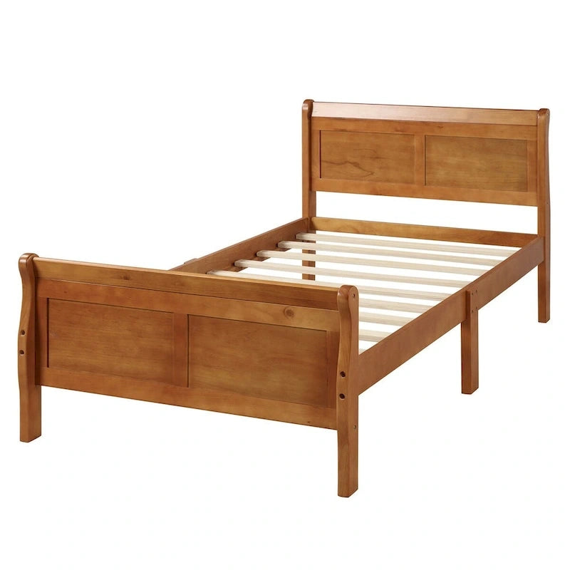 Cadre de lit traîneau Espresso / Blanc / Chêne avec pied de lit — Lit simple / double / grand, 1 à 2 personnes