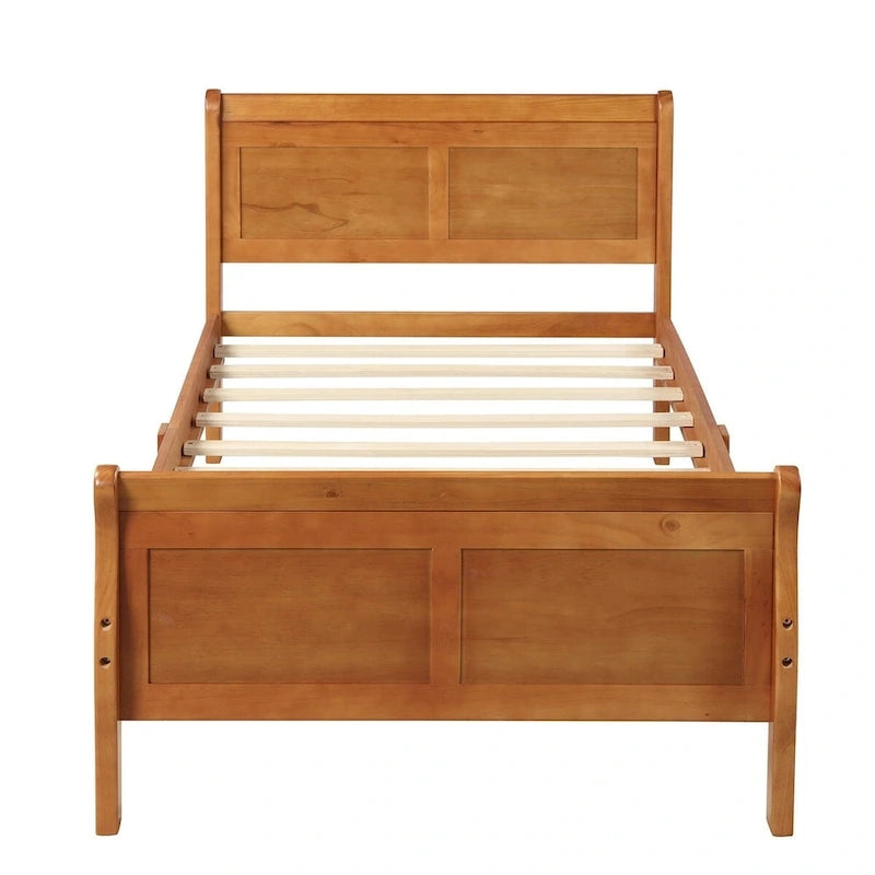 Cadre de lit traîneau Espresso / Blanc / Chêne avec pied de lit — Lit simple / double / grand, 1 à 2 personnes