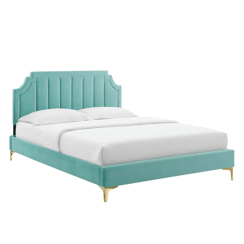 Lit Queen plateforme en velours Gris clair / Rose / Bleu marine / Menthe / Rose poudré / Blanc / Bleu sarcelle / Anthracite – 1 personne