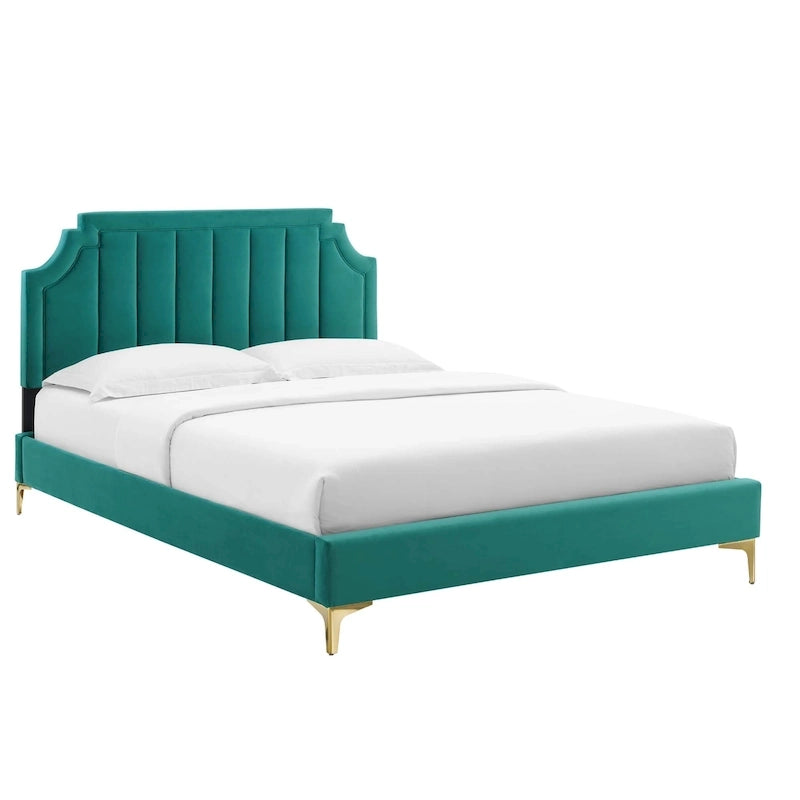 Lit Queen plateforme en velours Gris clair / Rose / Bleu marine / Menthe / Rose poudré / Blanc / Bleu sarcelle / Anthracite – 1 personne