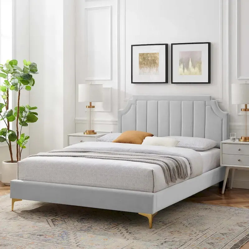 Lit Queen plateforme en velours Gris clair / Rose / Bleu marine / Menthe / Rose poudré / Blanc / Bleu sarcelle / Anthracite – 1 personne