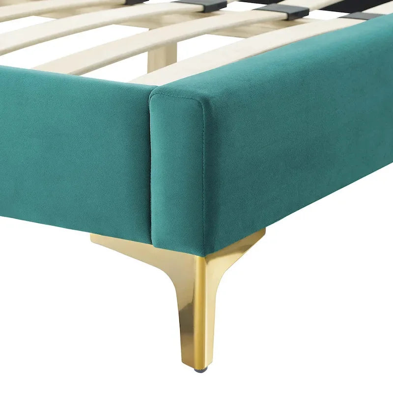 Lit Queen plateforme en velours Gris clair / Rose / Bleu marine / Menthe / Rose poudré / Blanc / Bleu sarcelle / Anthracite – 1 personne