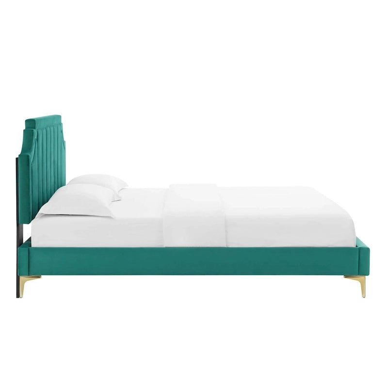 Lit Queen plateforme en velours Gris clair / Rose / Bleu marine / Menthe / Rose poudré / Blanc / Bleu sarcelle / Anthracite – 1 personne