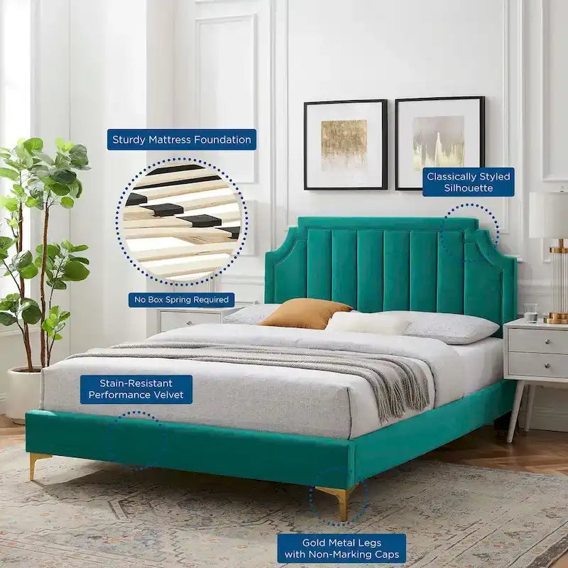 Lit Queen plateforme en velours Gris clair / Rose / Bleu marine / Menthe / Rose poudré / Blanc / Bleu sarcelle / Anthracite – 1 personne