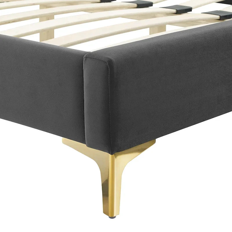 Lit Queen plateforme en velours Gris clair / Rose / Bleu marine / Menthe / Rose poudré / Blanc / Bleu sarcelle / Anthracite – 1 personne