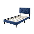 Lit jumeau en velours avec tête de lit capitonnée – Gris / Bleu marine / Rose pâle – 1 personne