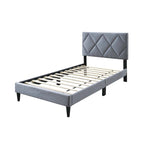 Lit jumeau en velours avec tête de lit capitonnée – Gris / Bleu marine / Rose pâle – 1 personne