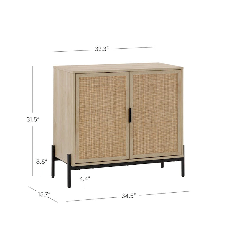 Meuble de rangement en rotin – Chêne clair et noir, pieds en métal, unitaire / lot de 2 à 4