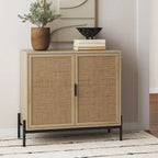 Meuble de rangement en rotin – Chêne clair et noir, pieds en métal, unitaire / lot de 2 à 4