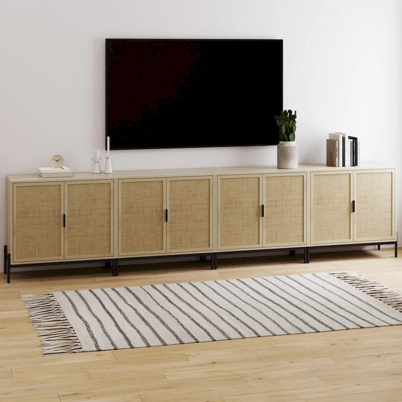 Meuble de rangement en rotin – Chêne clair et noir, pieds en métal, unitaire / lot de 2 à 4