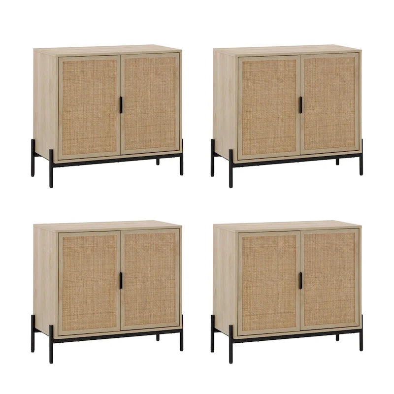 Meuble de rangement en rotin – Chêne clair et noir, pieds en métal, unitaire / lot de 2 à 4