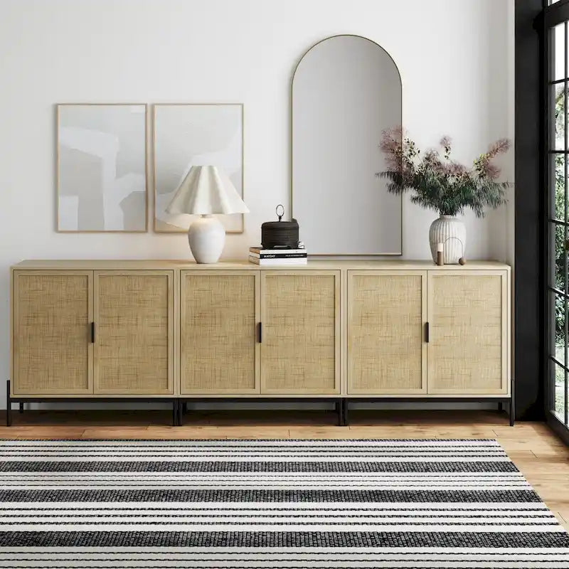 Meuble de rangement en rotin – Chêne clair et noir, pieds en métal, unitaire / lot de 2 à 4