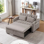 Canapé convertible 2 places bleu-gris / beige / gris