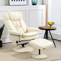 Fauteuil inclinable pivotant blanc crème avec ottoman, 1 place