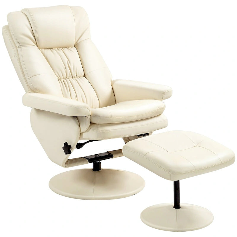 Fauteuil inclinable pivotant blanc crème avec ottoman, 1 place