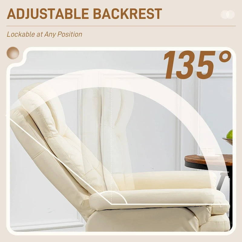 Fauteuil inclinable pivotant blanc crème avec ottoman, 1 place
