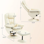Fauteuil inclinable pivotant blanc crème avec ottoman, 1 place
