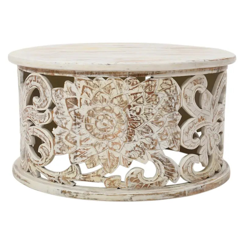 Table basse ronde de ferme, plateau en bois, 1 personne