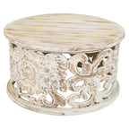 Table basse ronde de ferme, plateau en bois, 1 personne