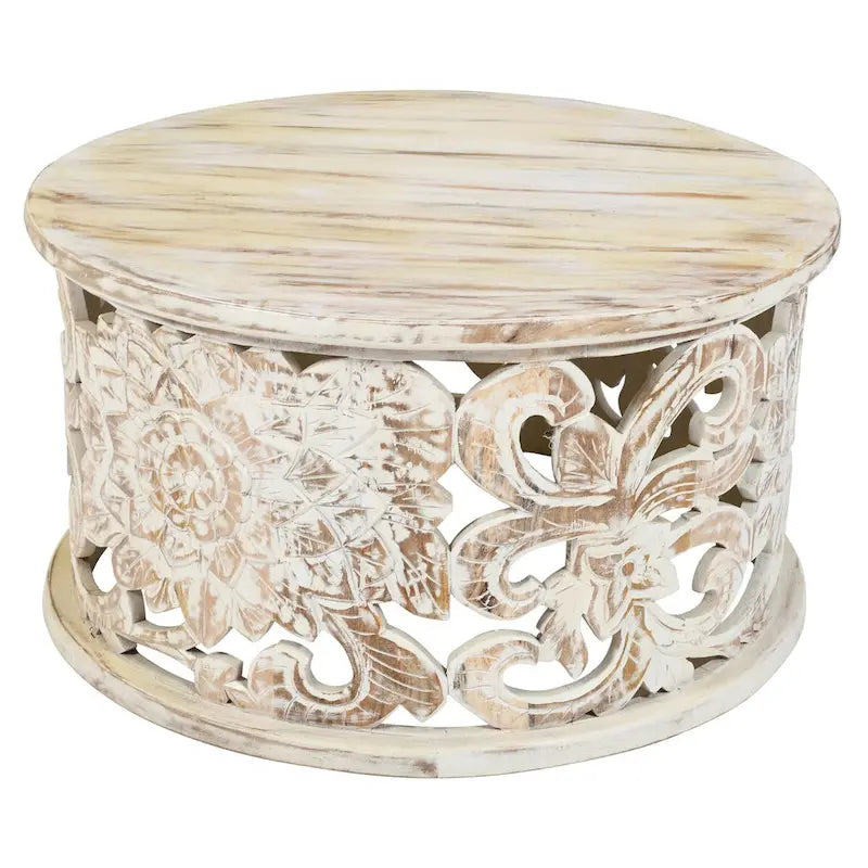 Table basse ronde de ferme, plateau en bois, 1 personne
