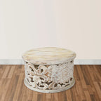 Table basse ronde de ferme, plateau en bois, 1 personne