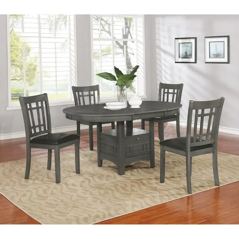 Table à manger en bois gris moyen avec rangement, 4 à 6 places