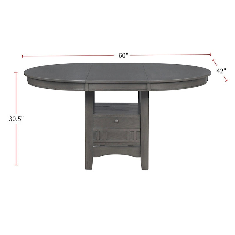 Table à manger en bois gris moyen avec rangement, 4 à 6 places